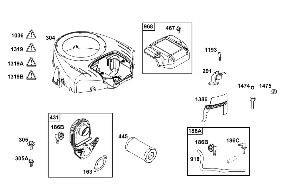 Blower Housing And Air Cleaner Group Diagram and Parts List for 40N777-0031-B5 400000 - 699999 Briggs and Stratton Engine